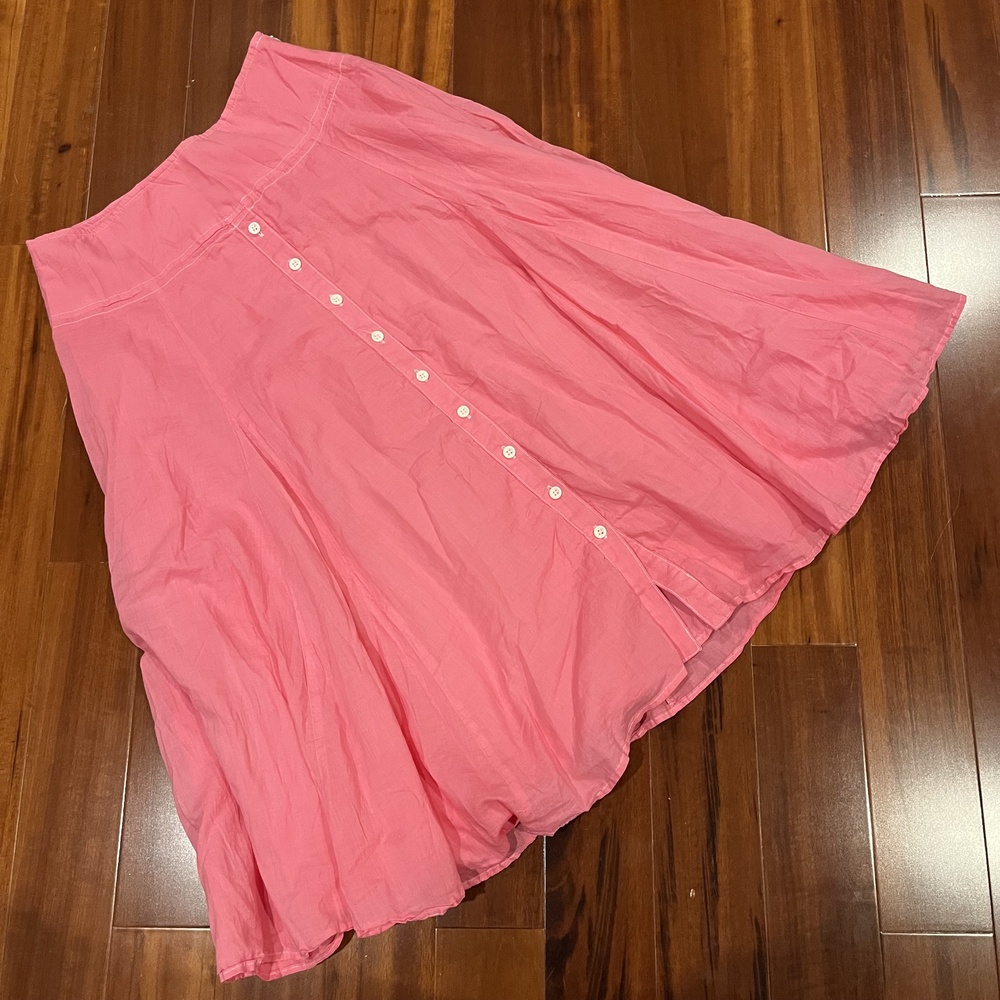 INC Bubble Gum Pink Skirt Midi Cotton Buttoned Front A-line Vintage Style Size 2